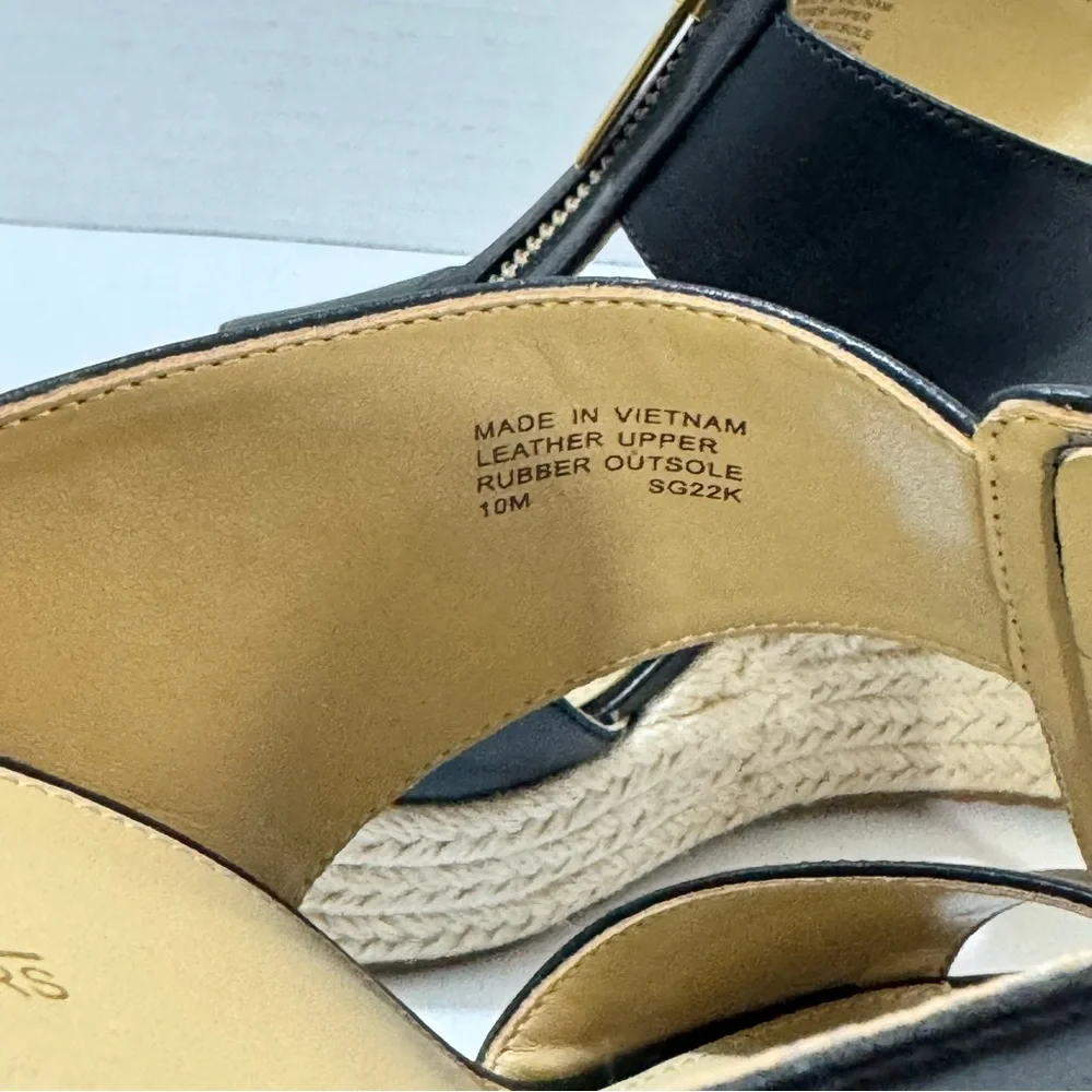 MICHAEL Michael‎ Kors Black Leather Wedges with Tan Espadrille